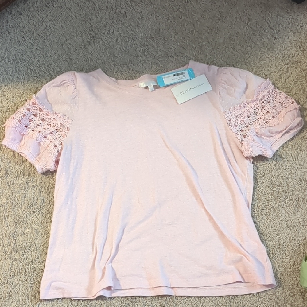 Design History (Brand) Short Sleeve Shirt With Lace Sleeves